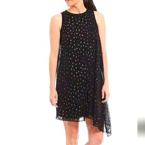 Asymmetrical Sleeveless Ruffle Midi Dress Black Rainbow Foil Shimmer Alex Marie‎